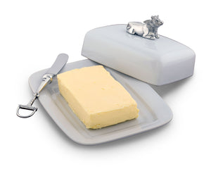Stoneware Butter Dish with Pewter Mabel the Cow