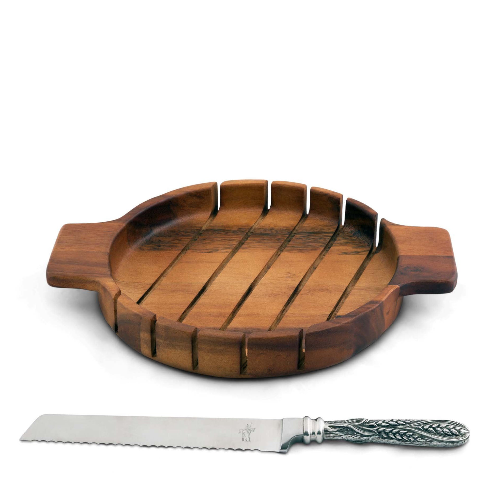 Vagabond House Round Bread Board with Pewter Wheat Knife Product Image