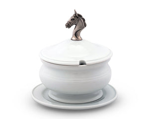 Horse Head Porcelain Lidded Bowl