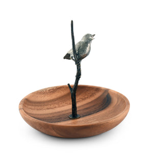 Bronze Song Bird Wood Tidbit Server Bowl