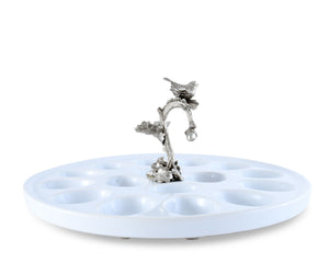 Deviled Egg Tray with Pewter Song Bird Handle