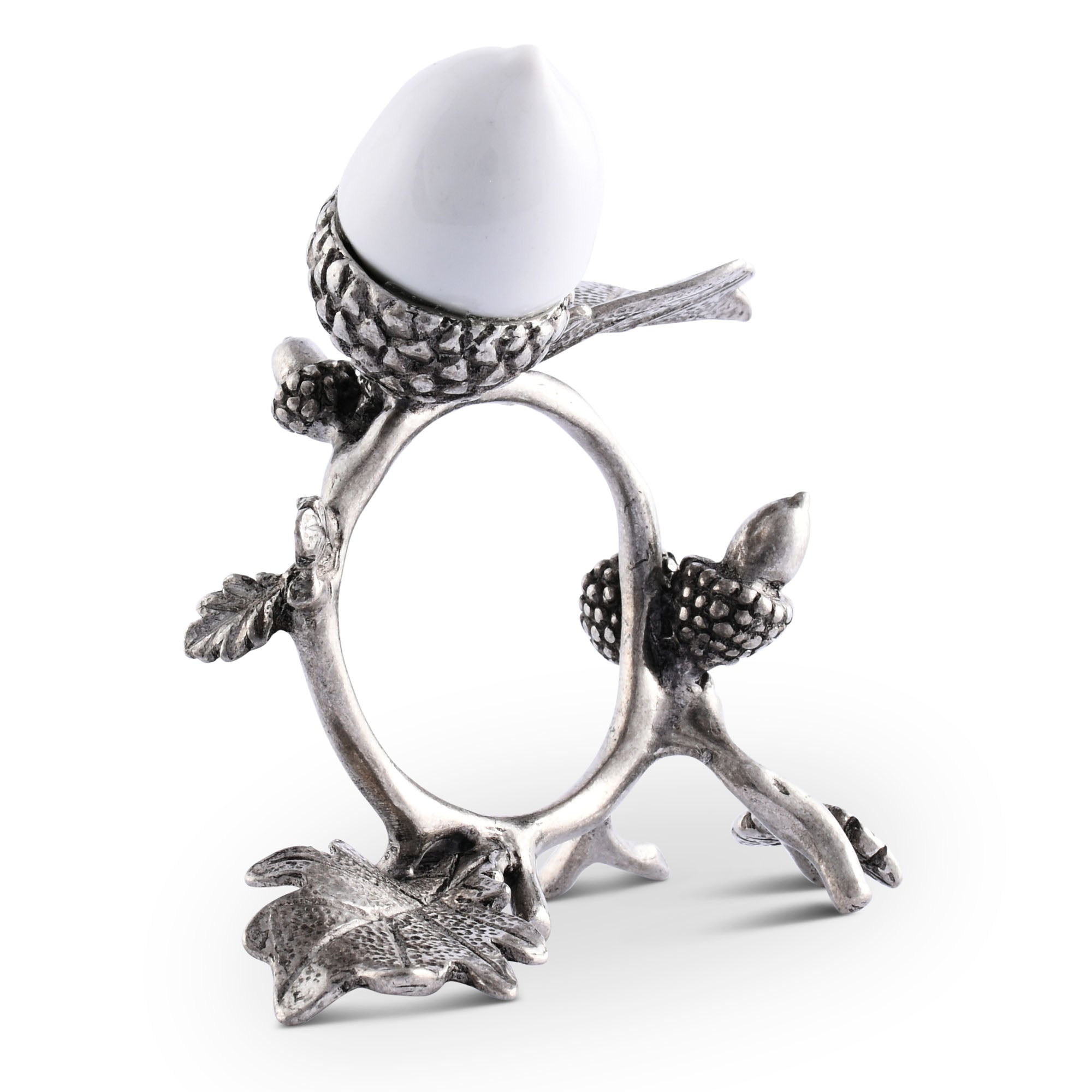 Vagabond House Porcelain Acorn & Oak Leaf Napkin Ring with Pewter Product Image