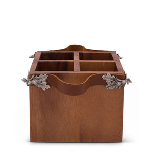 Acorn Oak Leaf Flatware Caddy - Square Box Wood