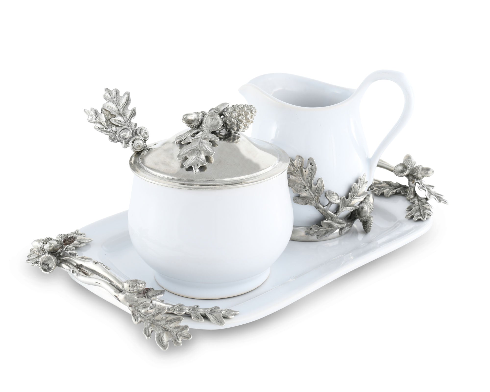 Vagabond House Stoneware Creamer Set - Pewter Acorn & Oak Leaf Product Image