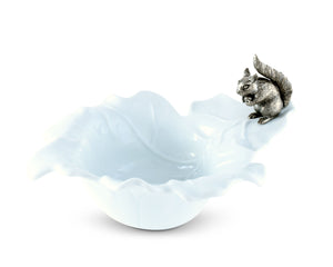 Fine Porcelain Leaf Bowl with Pewter Squirrel