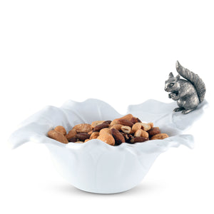 Vagabond House Fine Porcelain Leaf Bowl with Pewter Squirrel Product Image